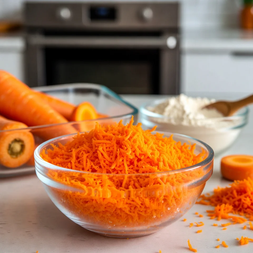 Freshly grated carrots for carrot cake bars
