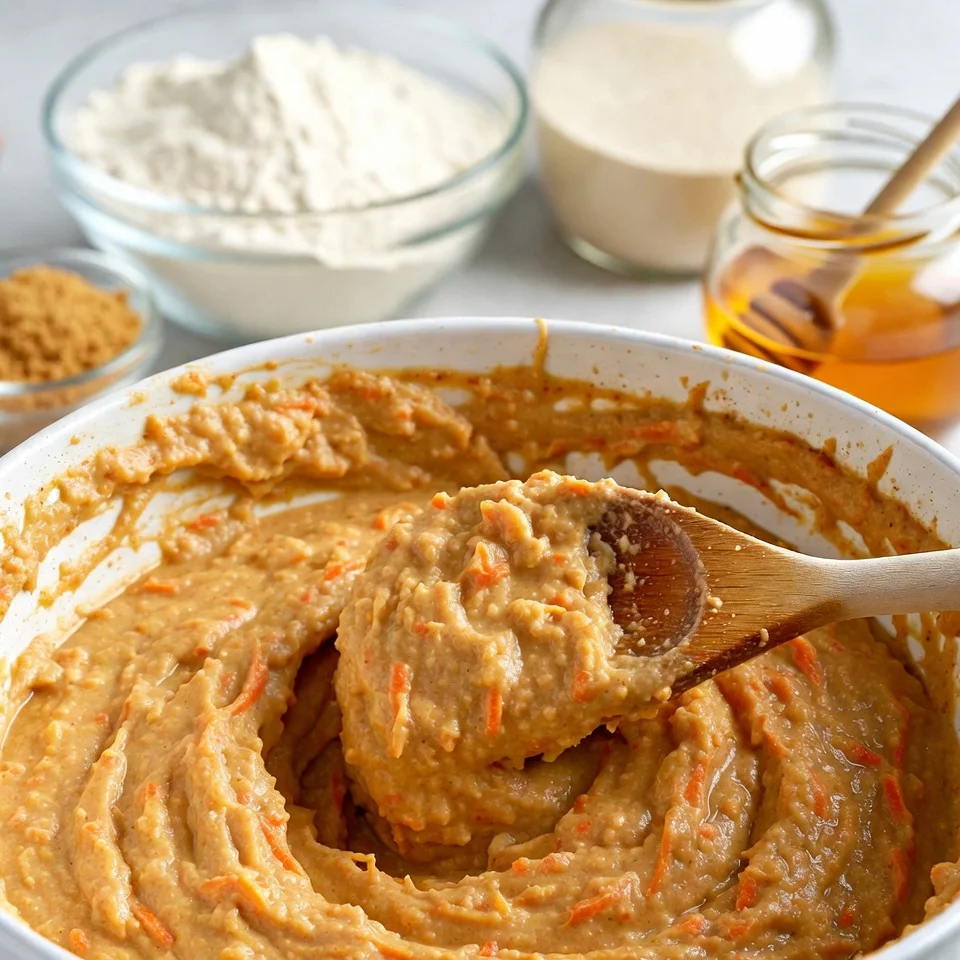 Mixing carrot cake batter for cake bars