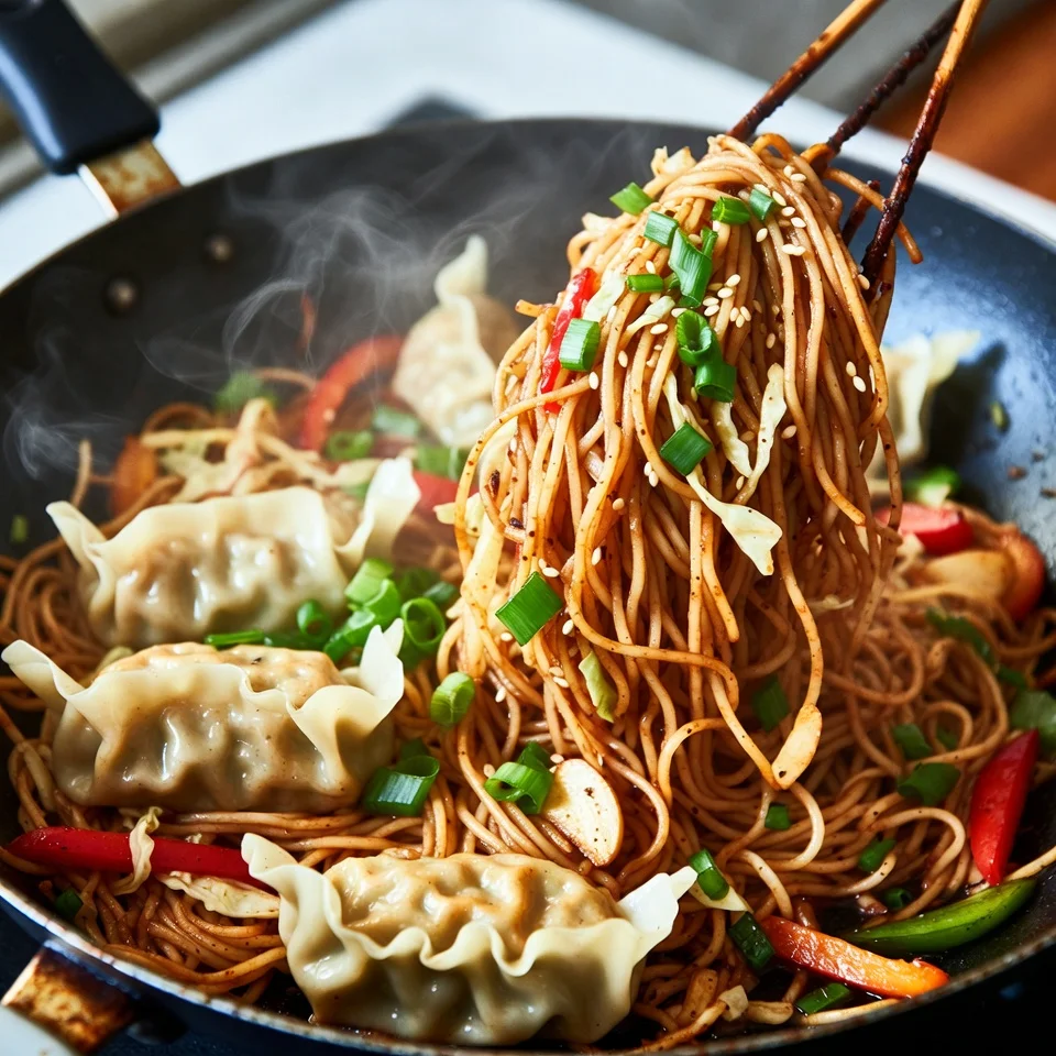 Delicious Potsticker Noodle Bowl Recipe 5 Mixing noodles with sauce in potsticker noodle bowl
