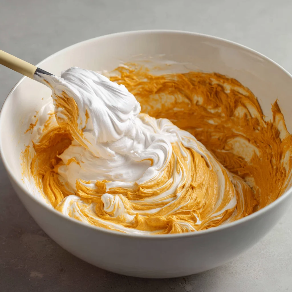 Folding whipped topping into pumpkin pie dip