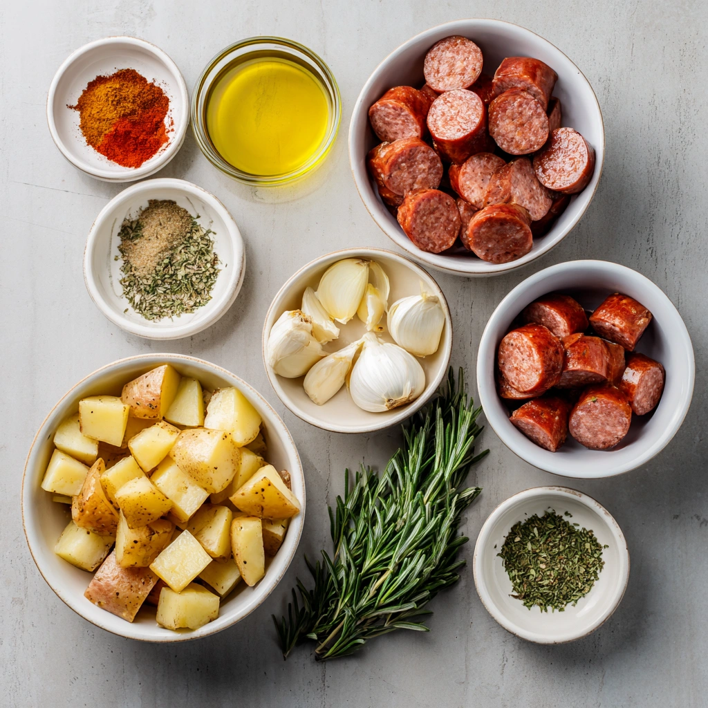 ingredients of Easy Air Fryer Sausage and Potatoes