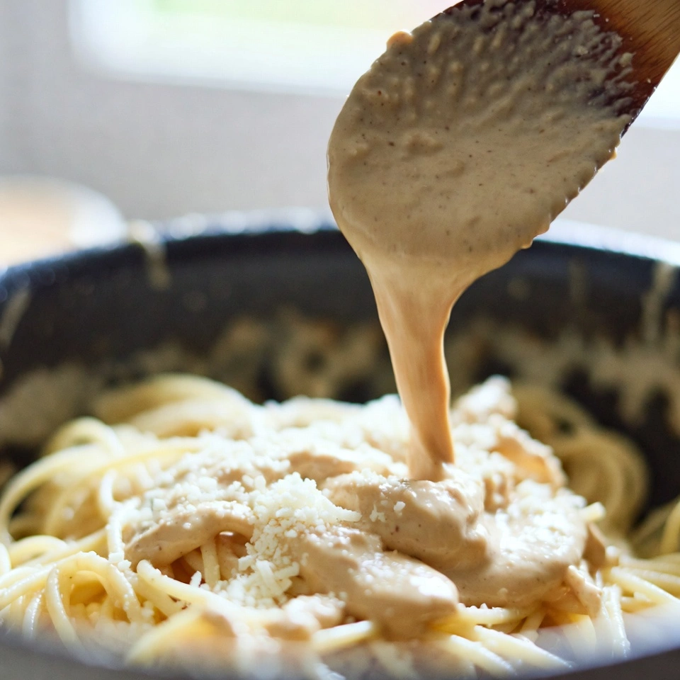 Garlic Butter Beef Sausage Bites with Creamy Parmesan Pasta 5 pasta is making