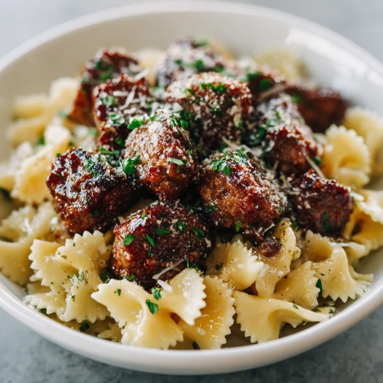 Garlic Butter Beef Sausage Bites with Creamy Parmesan Pasta