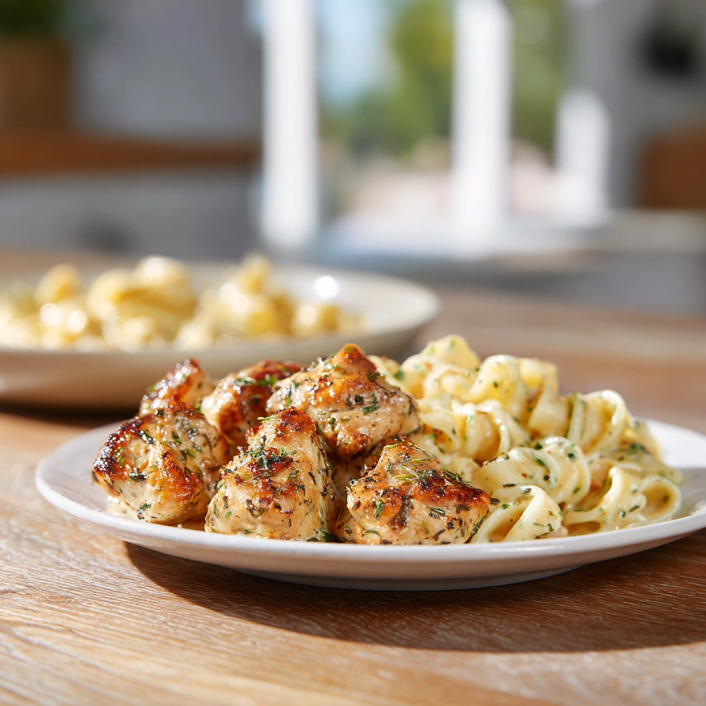 Garlic Butter Chicken Bites with Savory Creamy Parmesan Pasta