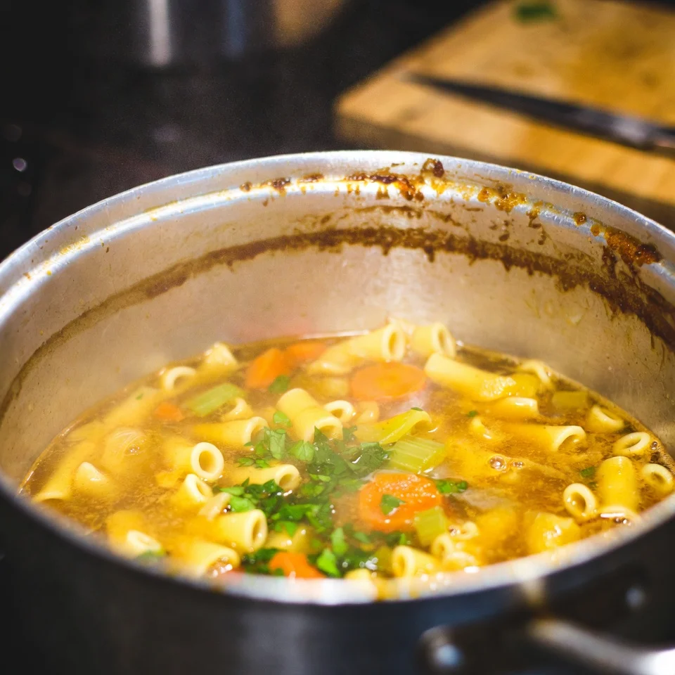 Vegetables cooking for comforting soups and stews