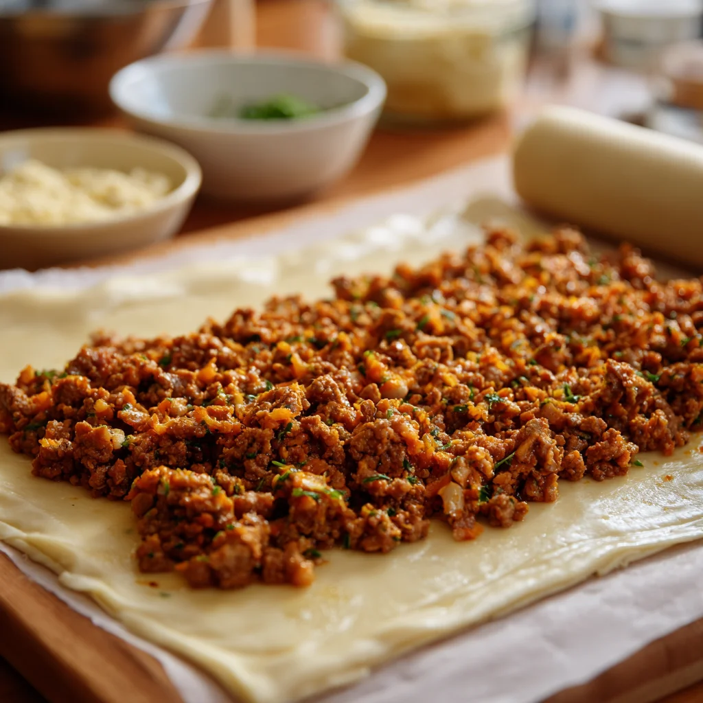 Kreatopita Greek Meat Pie – A Delicious Mediterranean Classic You’ll Love 4 Layering phyllo dough for Greek Meat Pie crust