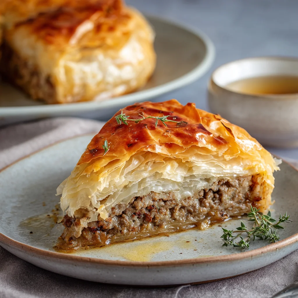 Kreatopita Greek Meat Pie – A Delicious Mediterranean Classic You’ll Love 6 Slice of Kreatopita Greek Meat Pie showing layers