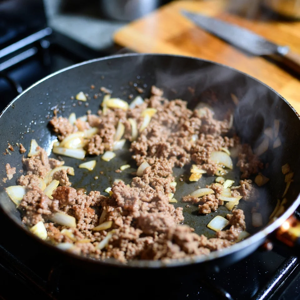 Kreatopita Greek Meat Pie – A Delicious Mediterranean Classic You’ll Love 3 Cooking ground meat filling for Kreatopita Greek Meat Pie