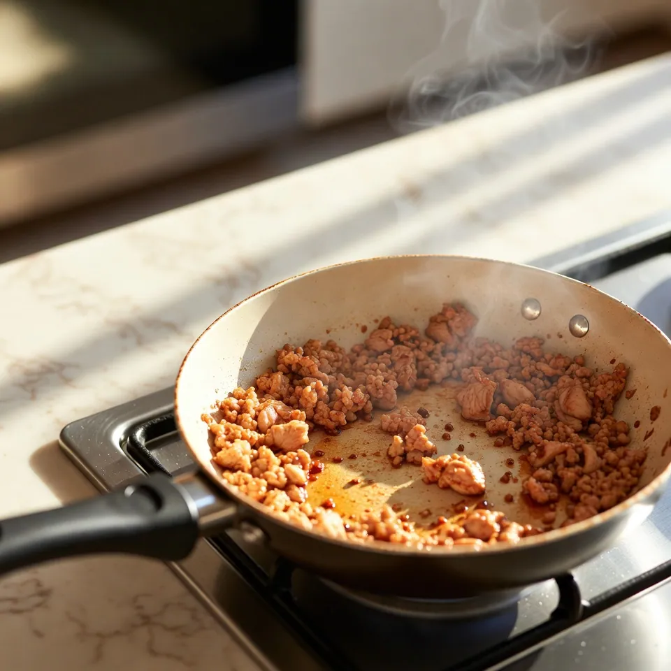 Larb Thai Recipe with Fresh Herbs and Bold Lime Chili Flavor 3 cooking the meat for Larb Thai Recipe