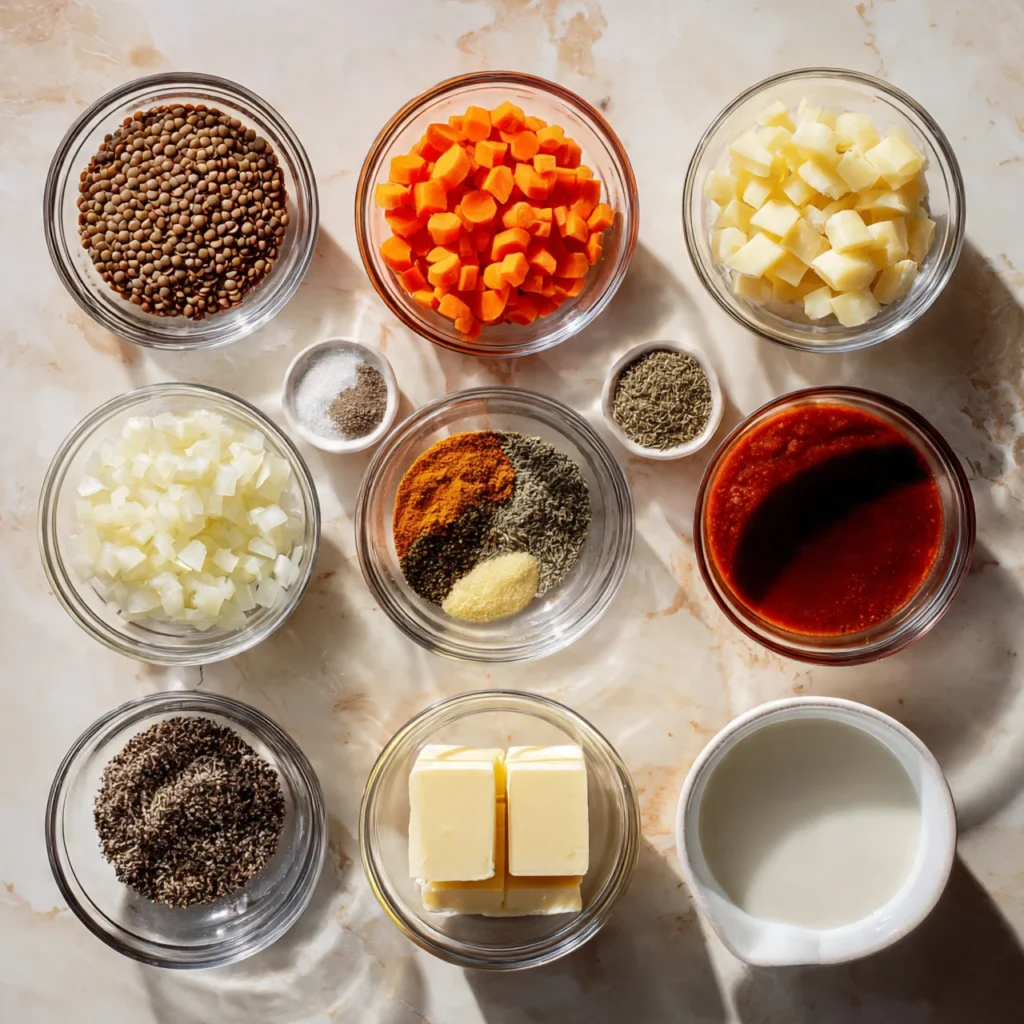 ingredients in Lentil Stew with Mashed Potatoes  recipe 