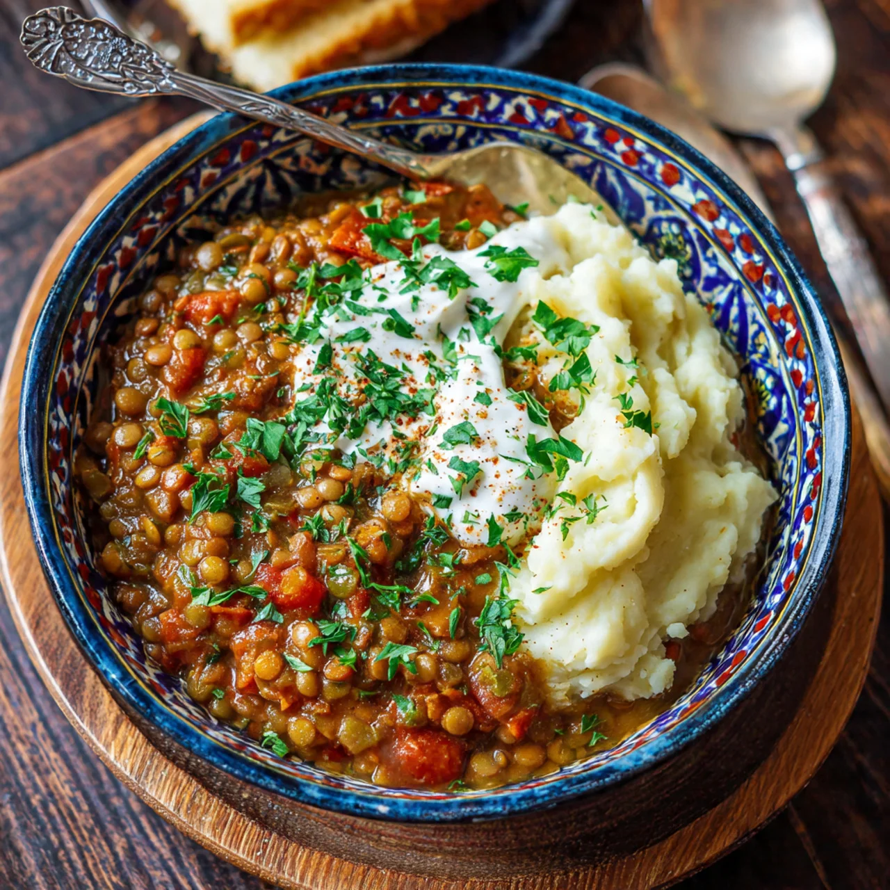 Lentil Stew with Mashed Potatoes