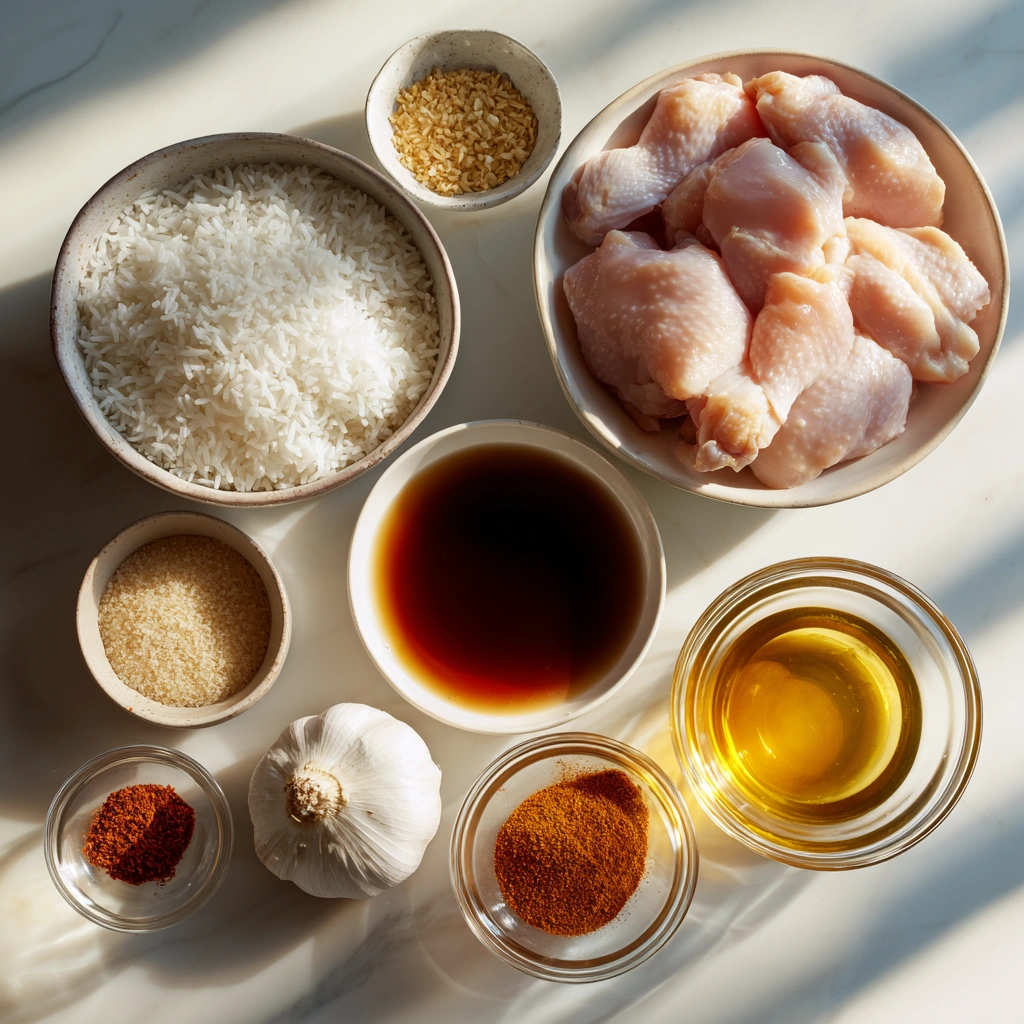 ingredients of One Pan Bold Honey BBQ Chicken Rice