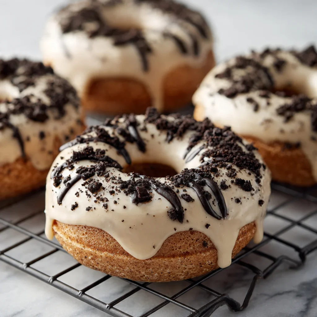 Glazed Oreo donuts topped with crushed Oreo cookies