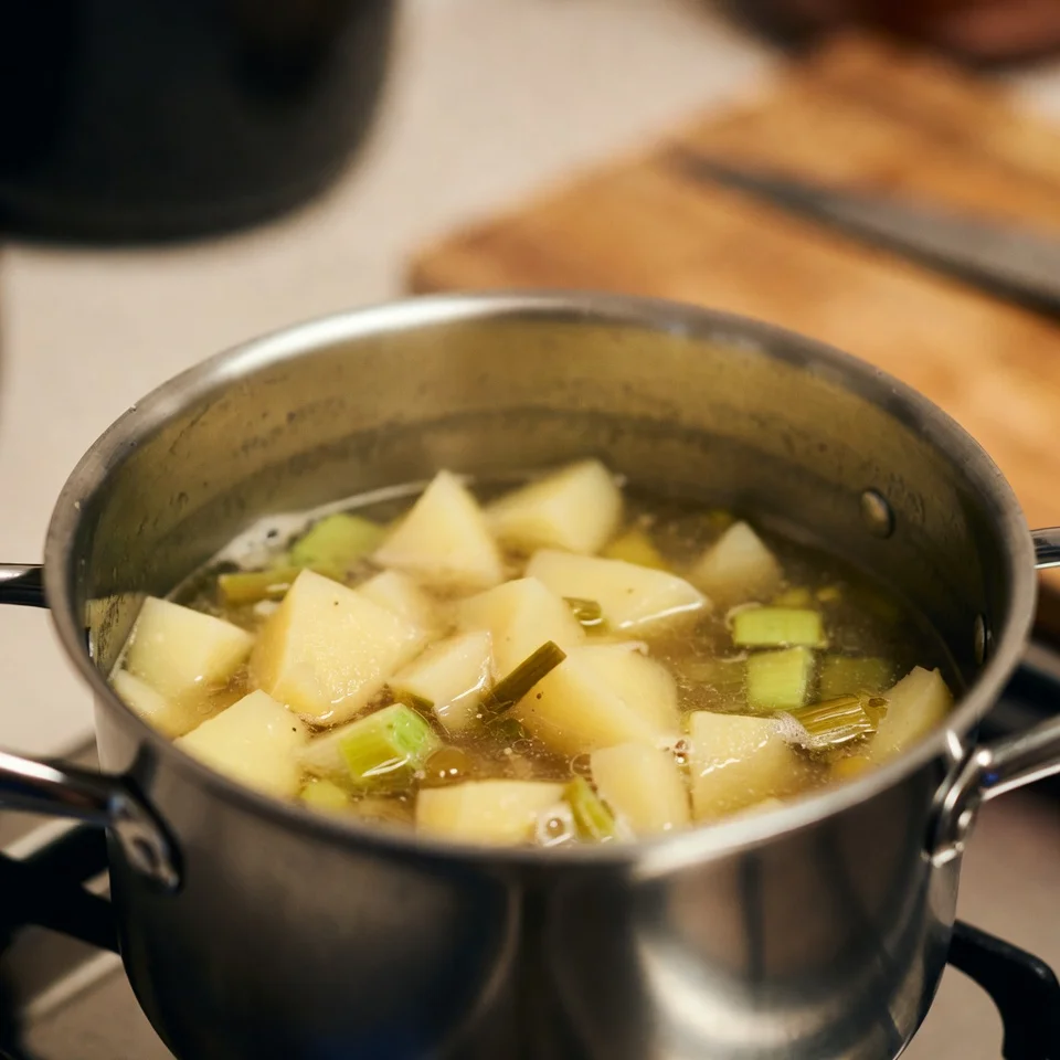 Potato Leek Soup Recipe – Cozy, Creamy, and Comforting 4 Cooking leeks and potatoes for leek soup