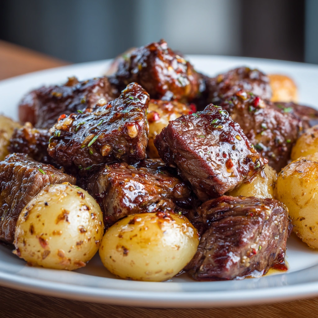 Slow Cooker Garlic Butter Beef Bites Potatoes 2 Slow Cooker Garlic Butter Beef Bites Potatoes