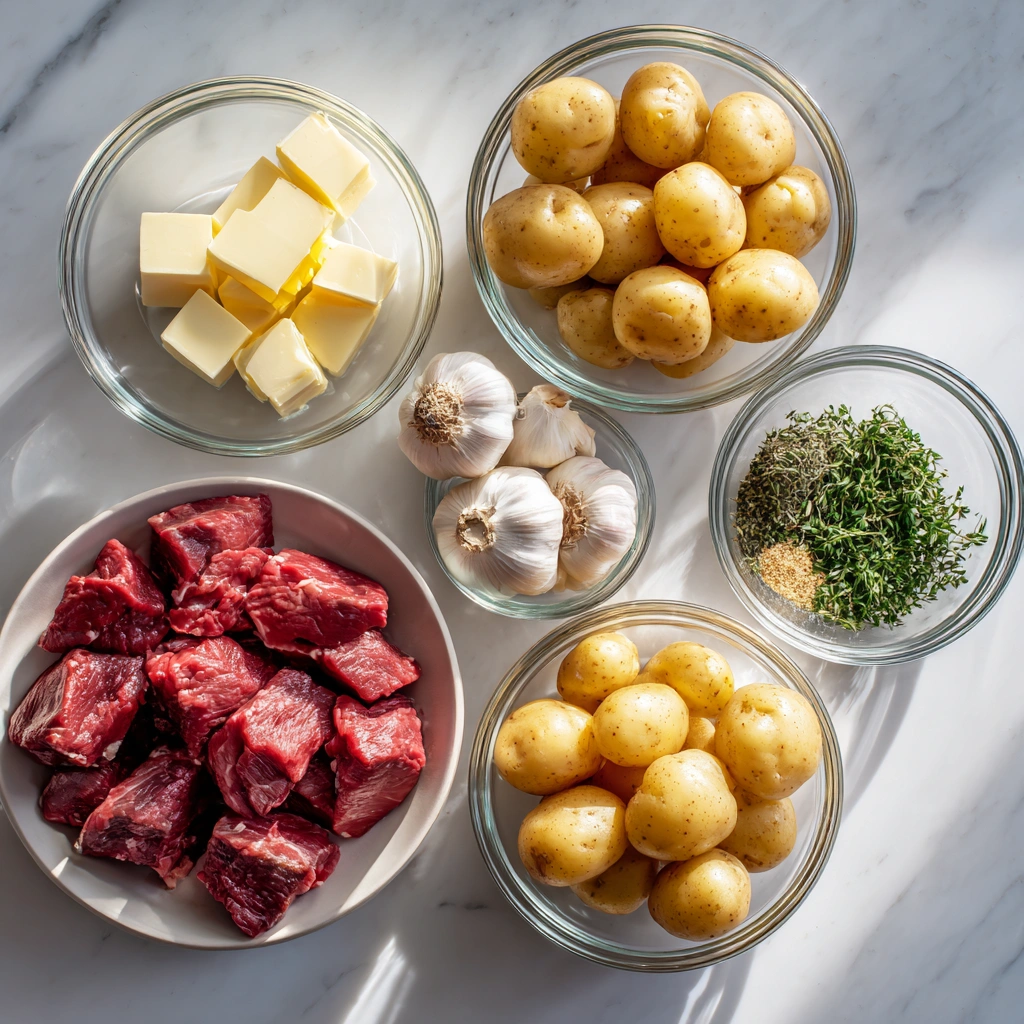 Slow Cooker Garlic Butter Beef Bites Potatoes 3 ingredients of Slow Cooker Garlic Butter Beef Bites Potatoes