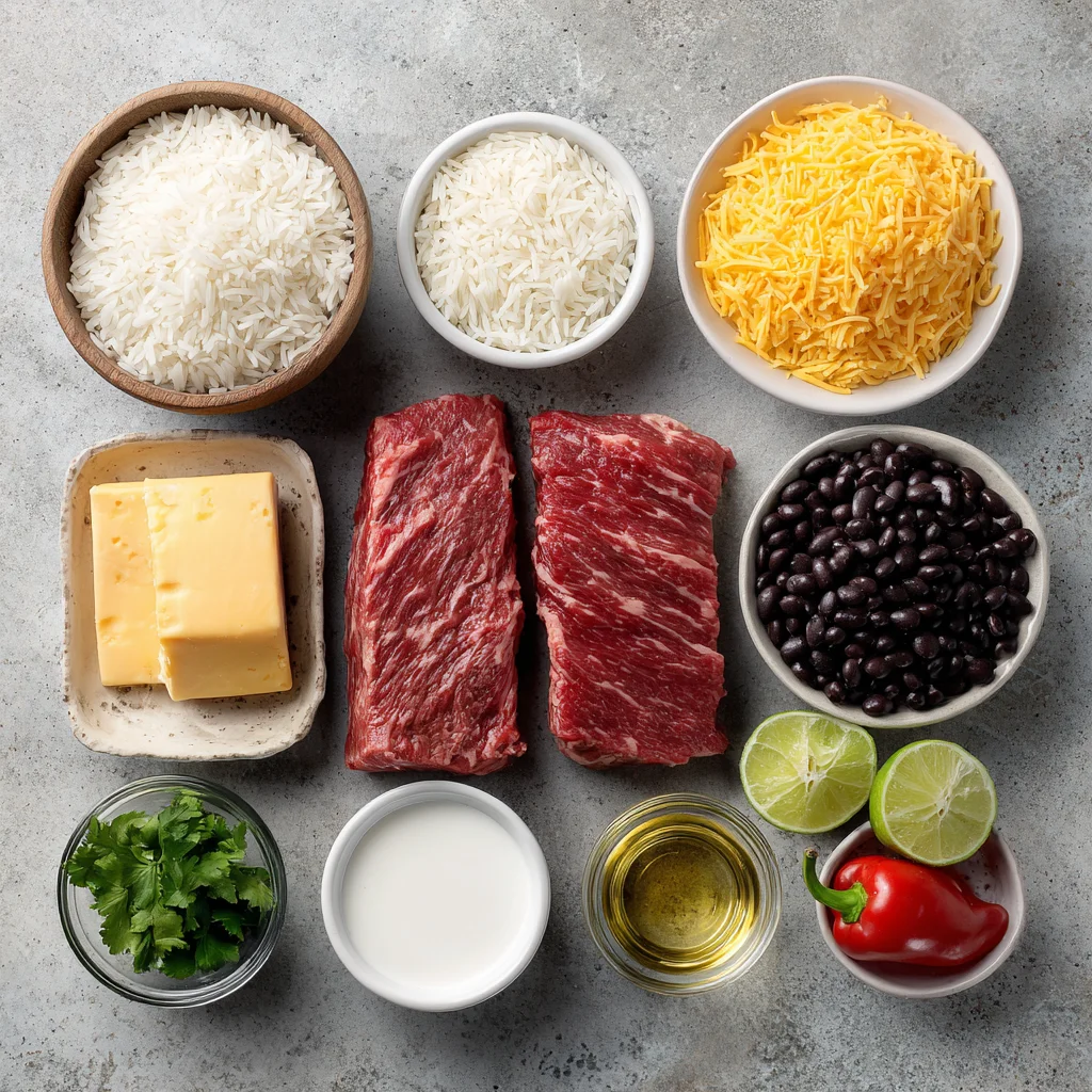 Ingredients used in Steak Queso Rice