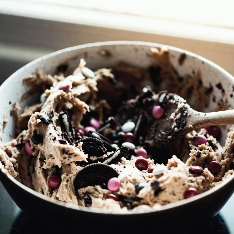 Mix all the ingredients Valentine’s Day Oreo M&M’s cookies