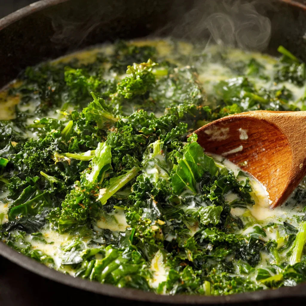 Potatoes simmering in creamy Zuppa Toscana soup broth