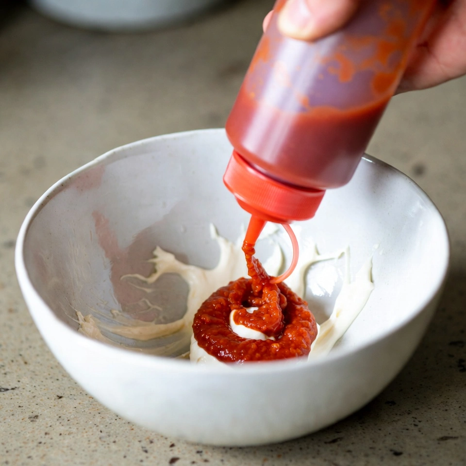 Boom Boom Sauce Spicy Mayo Dip and Sandwich Spread Recipe 4 mixing mayo and chilli sauce