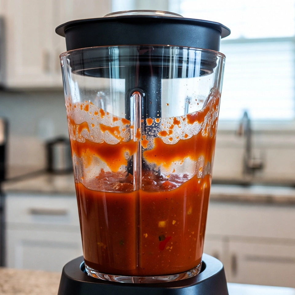 blending the ingredients of Salsa Roja Recipe