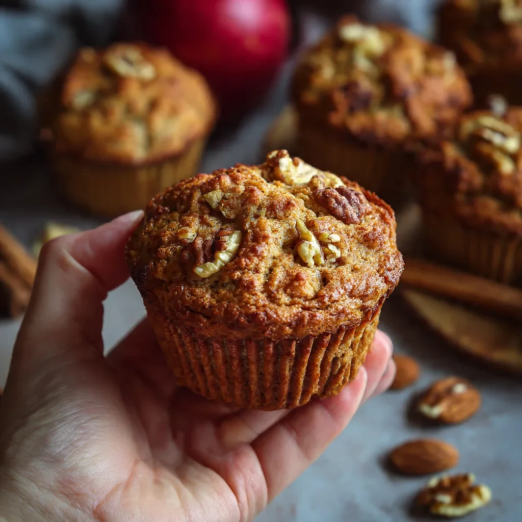 Freshly baked apple cinnamon muffins cooling in muffin pan