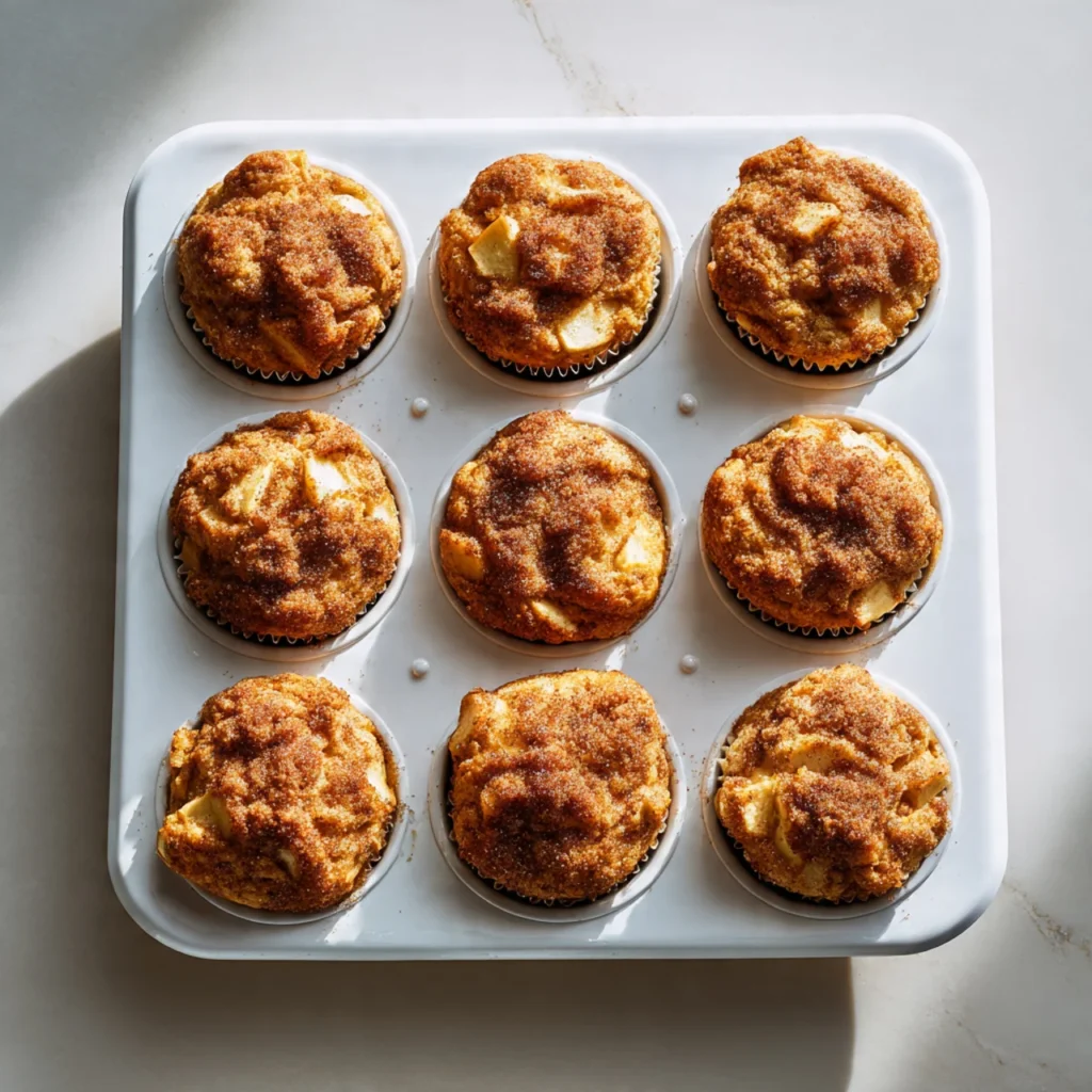 Apple cinnamon muffin batter in muffin tray before baking