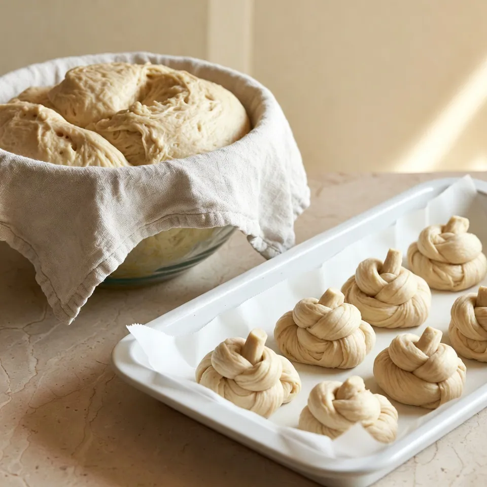 Shaping dough into knots for Garlic Knots Recipe.