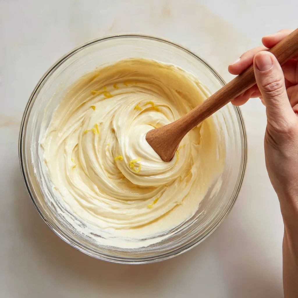 Mascarpone cream mixture being prepared for limoncello tiramisu