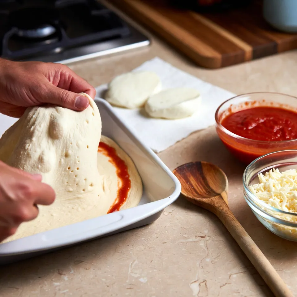 Margherita Pizza Recipe with Fresh Basil and Bubbling Mozzarella 6 Chef tips for Margherita Pizza Recipe showing dough stretching and mozzarella preparation.