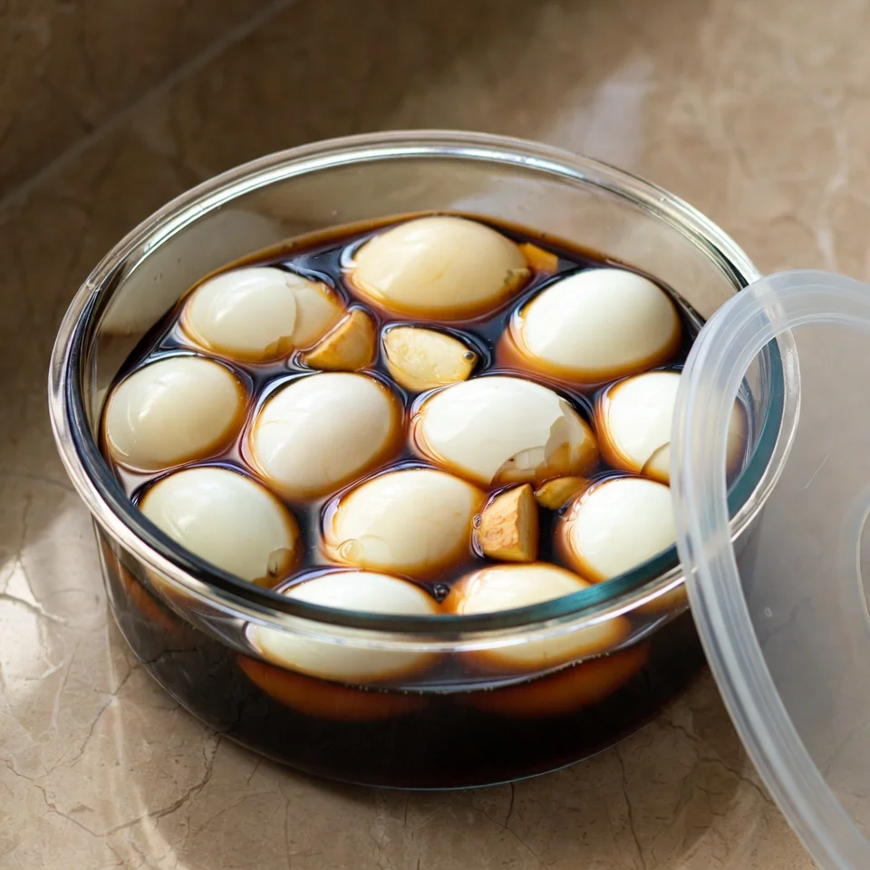 Preparing marinade and peeling eggs for Soy Sauce Eggs Recipe.
