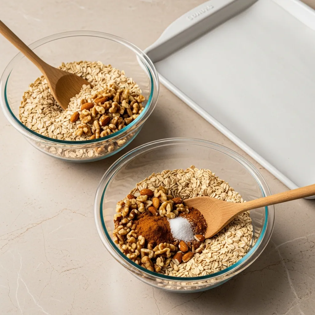 mixing dry ingridients of Granola Recipe