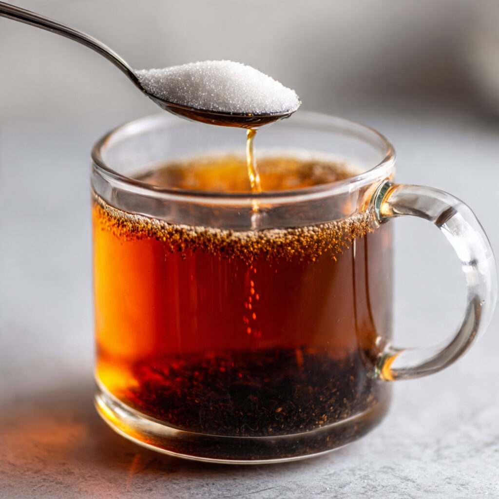 close up of freshly brewed black tea in a clear gl
