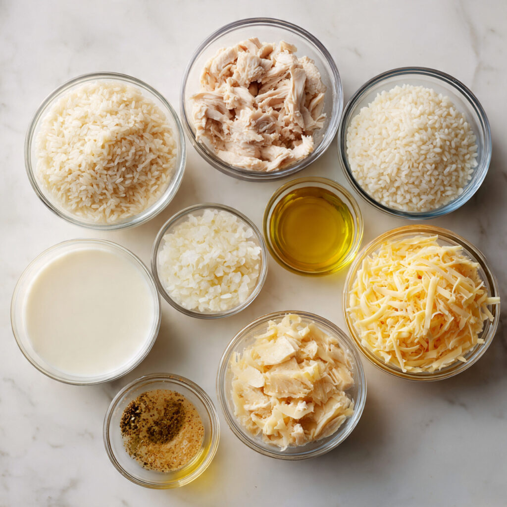 Creamy & Comforting Chicken Rice Casserole You’ll Make Again 2 all ingredients for chicken rice casserole arrange 1