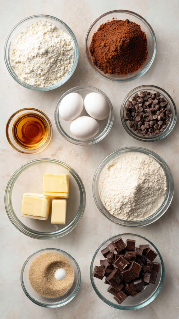 all ingredients for chocolate cookies neatly arran