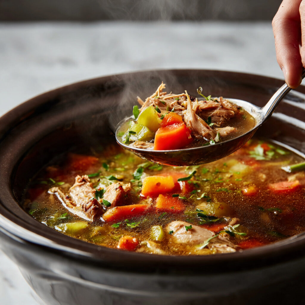 Cozy & Easy Crockpot Soup Recipes for Comforting Meals 5 close up of crockpot soup being served into a bowl