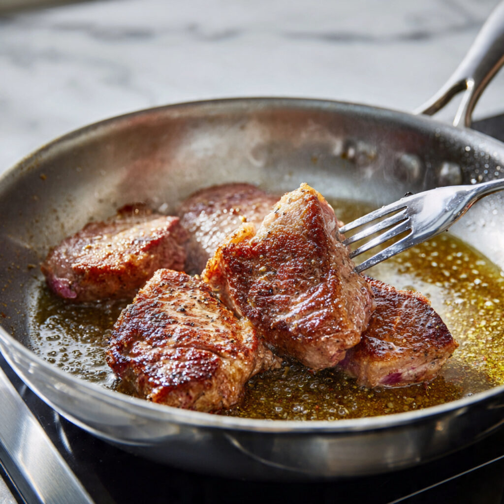 Cozy & Easy Crockpot Soup Recipes for Comforting Meals 3 close up of meat being seared in a pan with olive